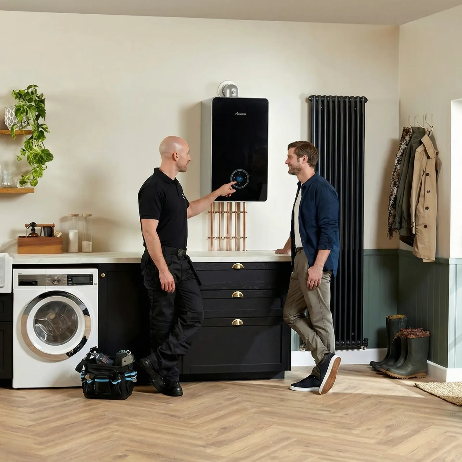 Central heating system with radiator and boiler